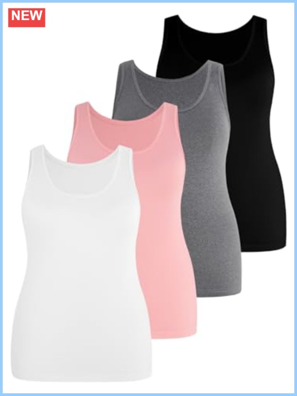 Plus Size 4 Pack Long Tank Tops Scoop Neck Sleeveless Workout Yoga Casual